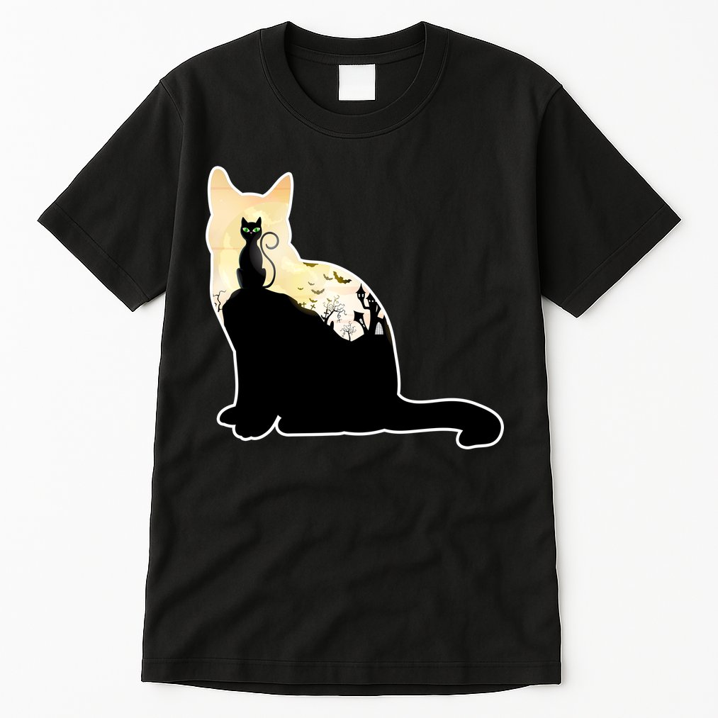 Black Cat Spooky Town Tall T-Shirt