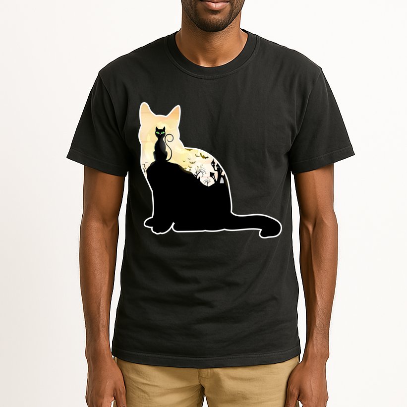 Black Cat Spooky Town Tall T-Shirt