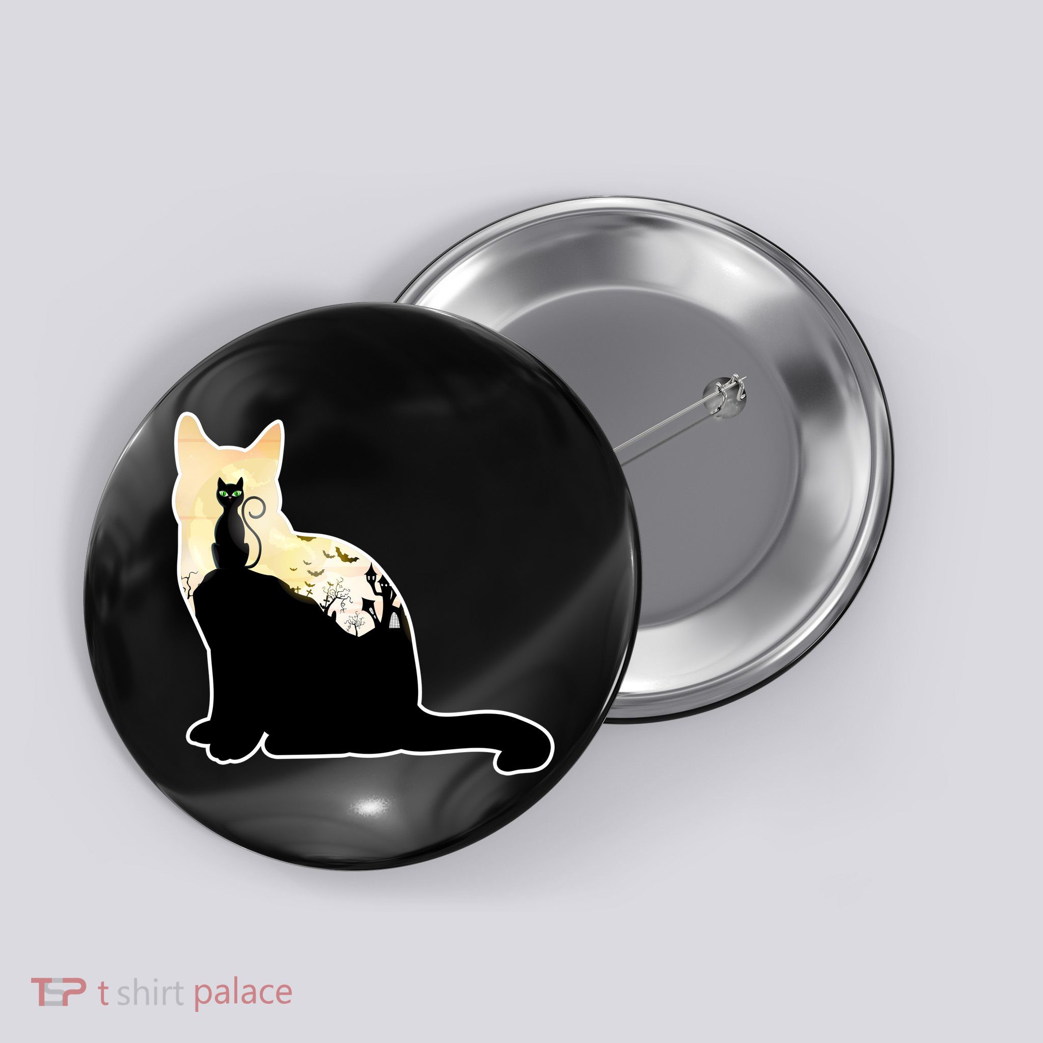 Black Cat Spooky Town Button