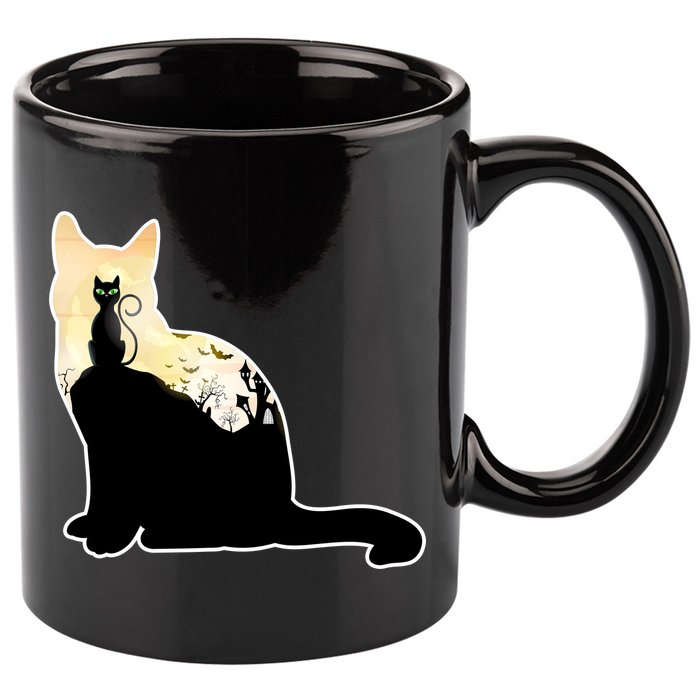 Black Cat Spooky Town 11oz C Handle Ceramic Mug
