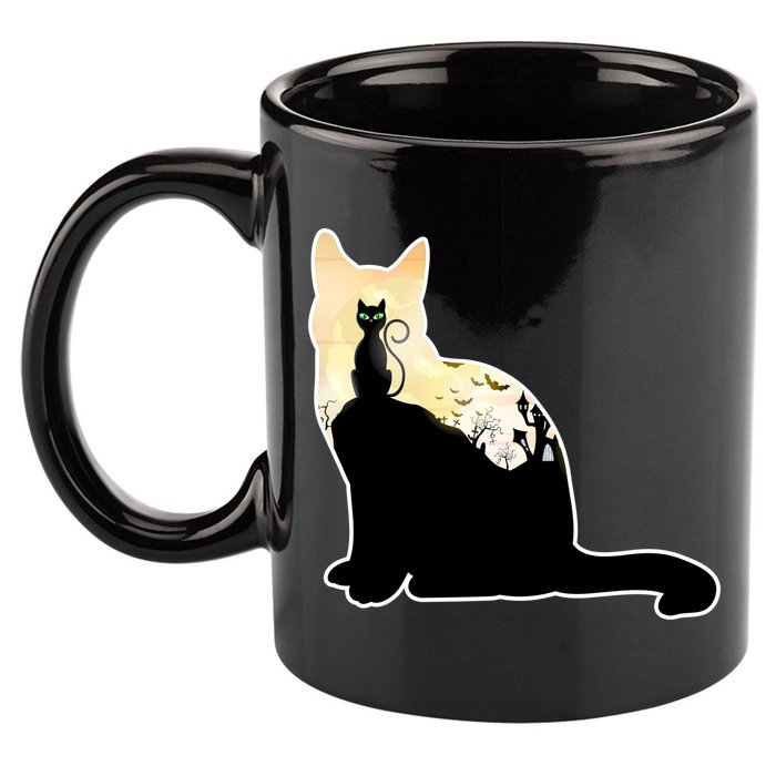 Black Cat Spooky Town 11oz C Handle Ceramic Mug