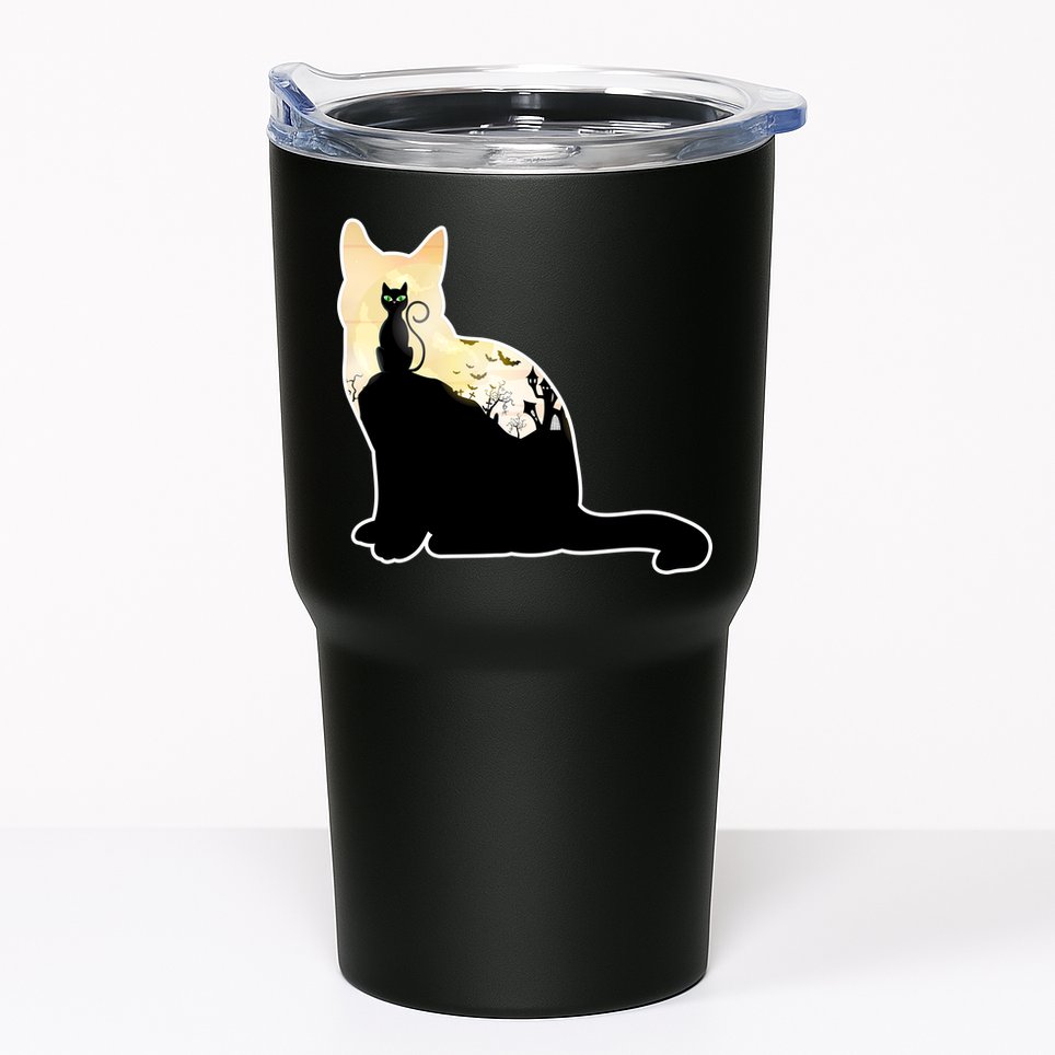 Black Cat Spooky Town Tumbler