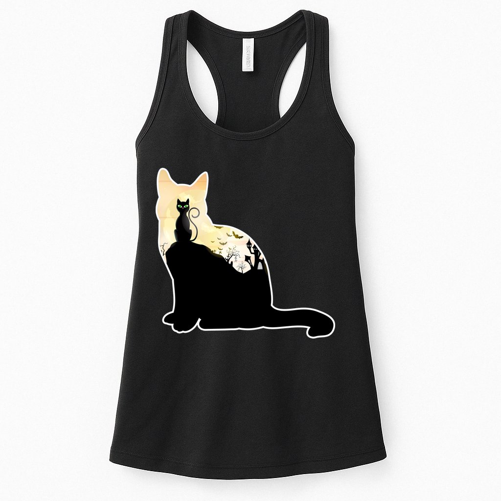 Black Cat Spooky Town Womens Tank Top