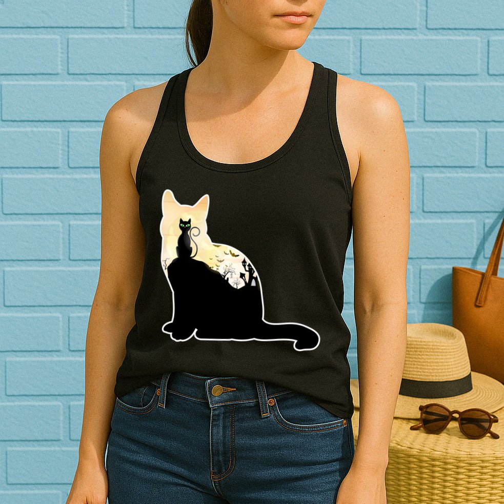 Black Cat Spooky Town Womens Tank Top