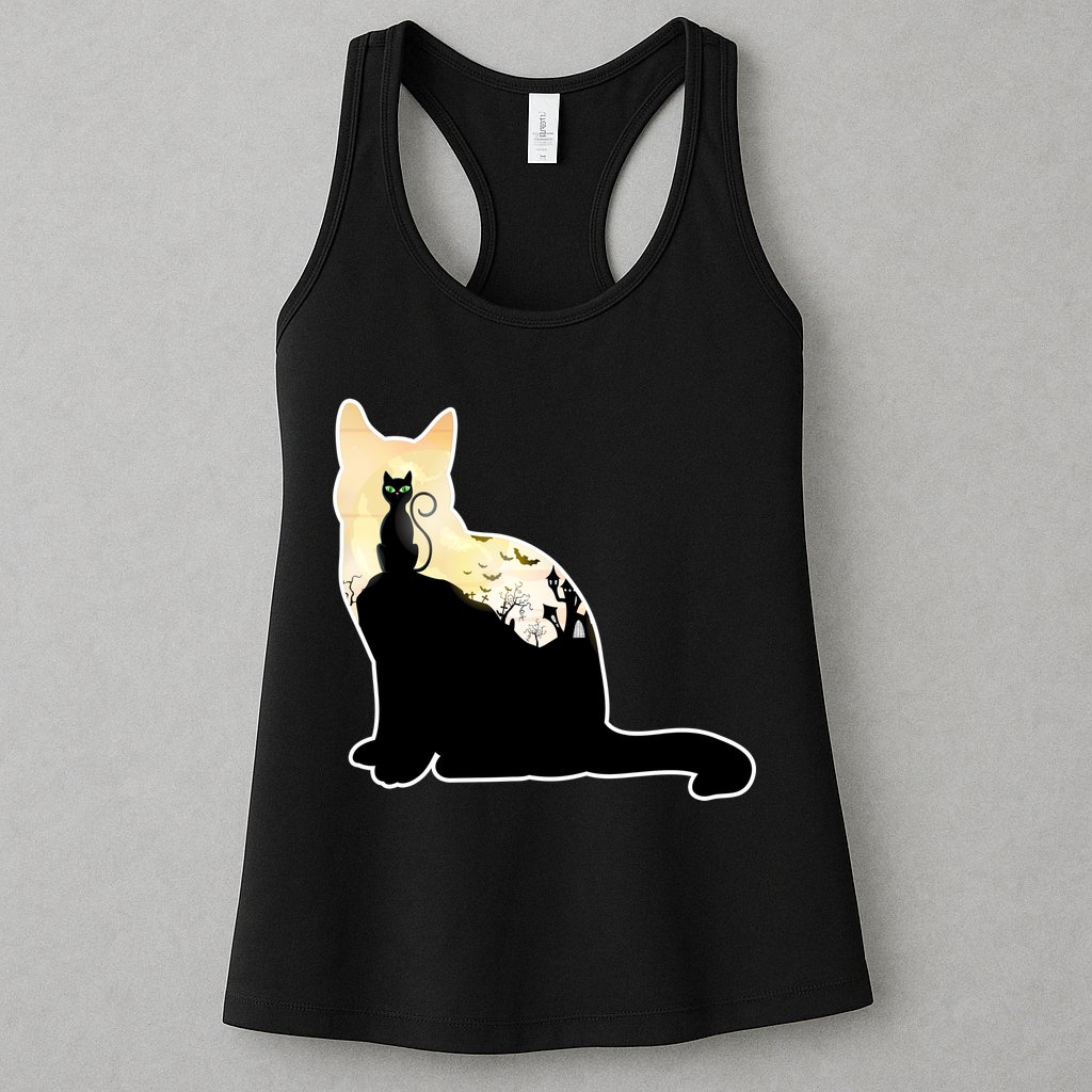Black Cat Spooky Town Womens Tank Top
