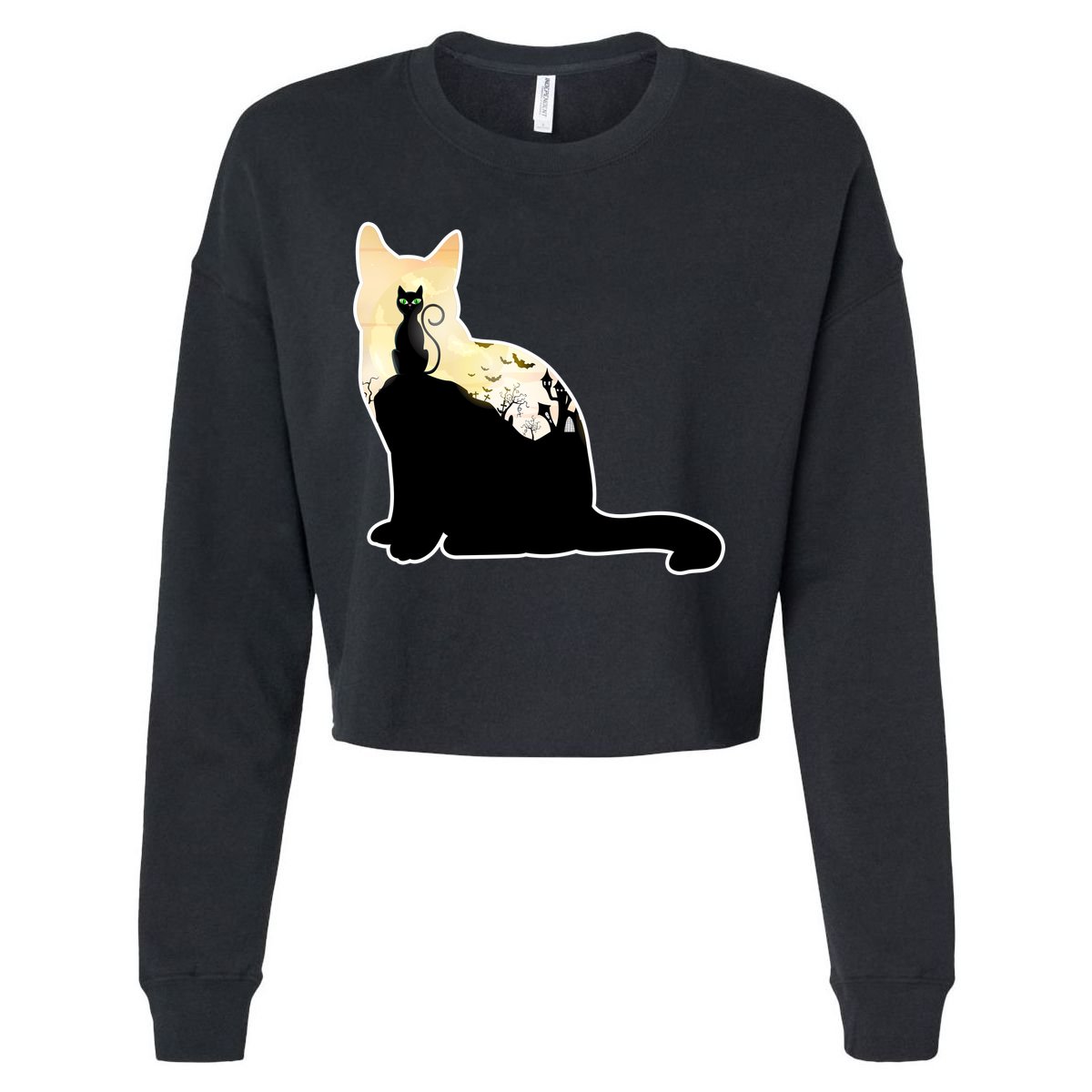 Black Cat Spooky Town Cropped Pullover Crew
