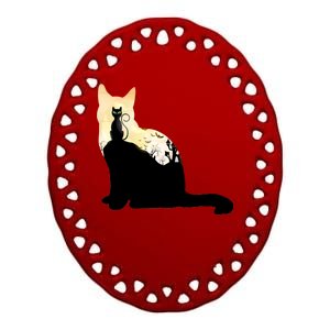 Black Cat Spooky Town Ceramic Oval Ornament