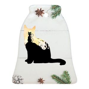 Black Cat Spooky Town Ceramic Bell Ornament