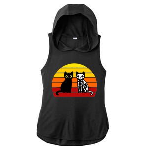 Black Cat Sunset Skeleton Ladies PosiCharge Tri-Blend Wicking Draft Hoodie Tank