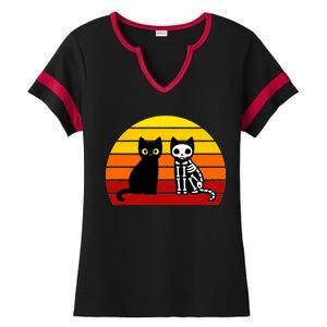 Black Cat Sunset Skeleton Ladies Halftime Notch Neck Tee