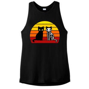 Black Cat Sunset Skeleton Ladies PosiCharge Tri-Blend Wicking Tank