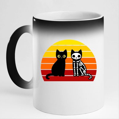 Black Cat Sunset Skeleton 11oz Black Color Changing Mug