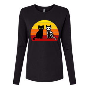 Black Cat Sunset Skeleton Womens Cotton Relaxed Long Sleeve T-Shirt