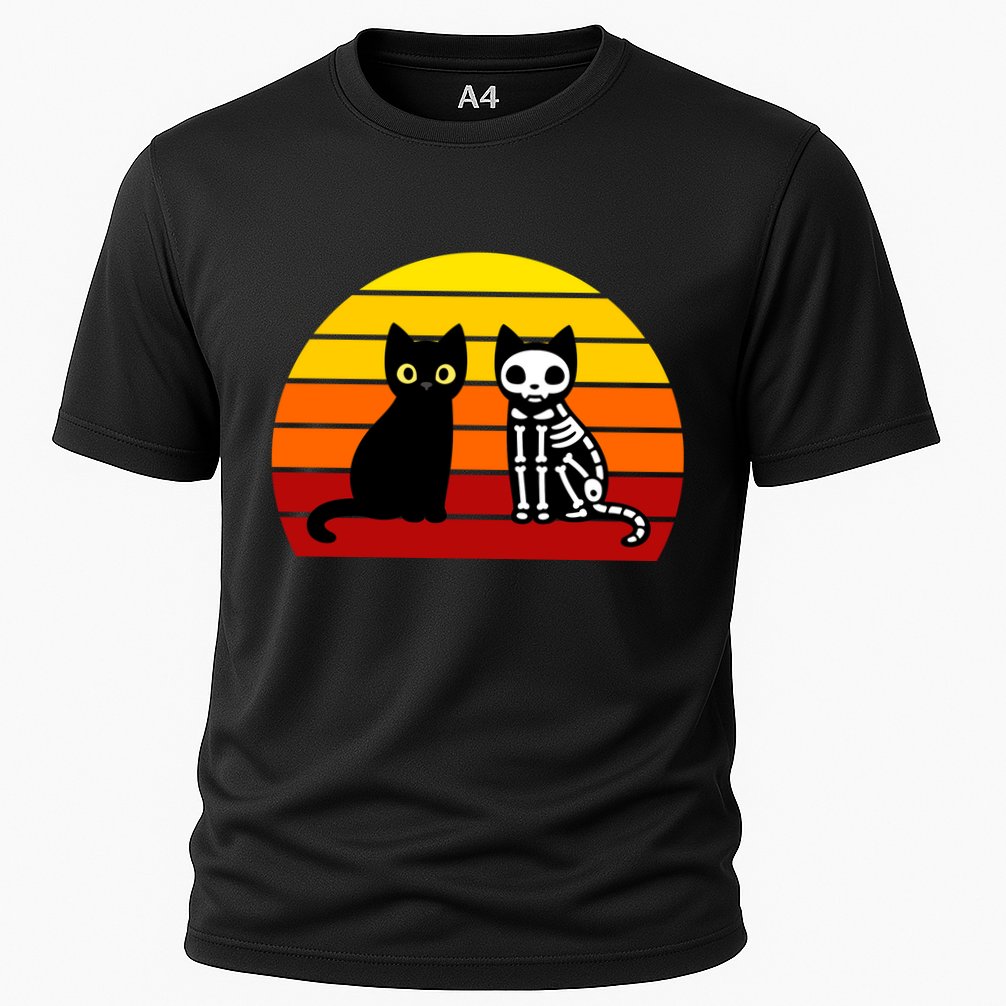 Black Cat Sunset Skeleton Performance Shirt