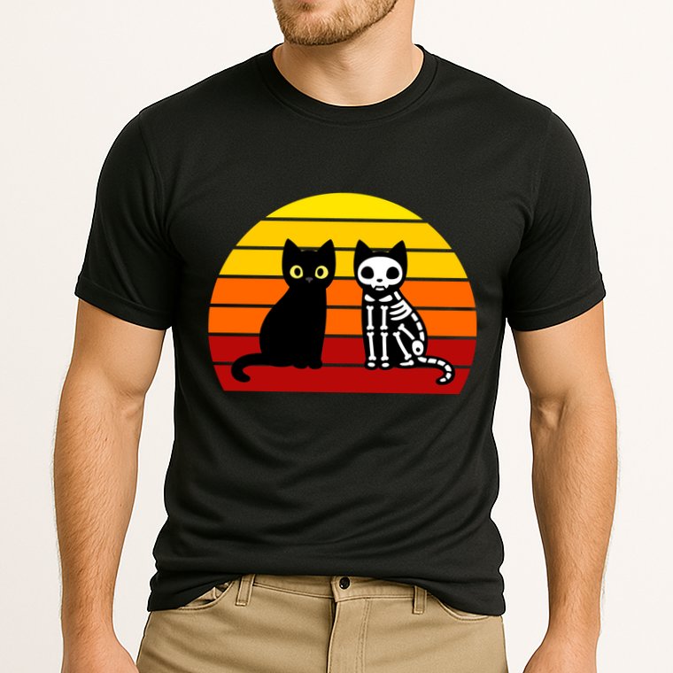 Black Cat Sunset Skeleton Performance Shirt