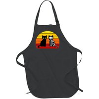 Black Cat Sunset Skeleton Full-Length Apron With Pockets