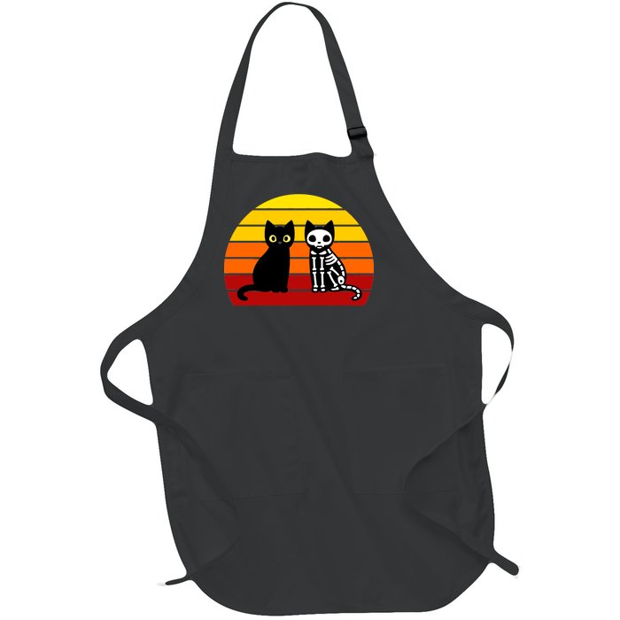 Black Cat Sunset Skeleton Full-Length Apron With Pockets