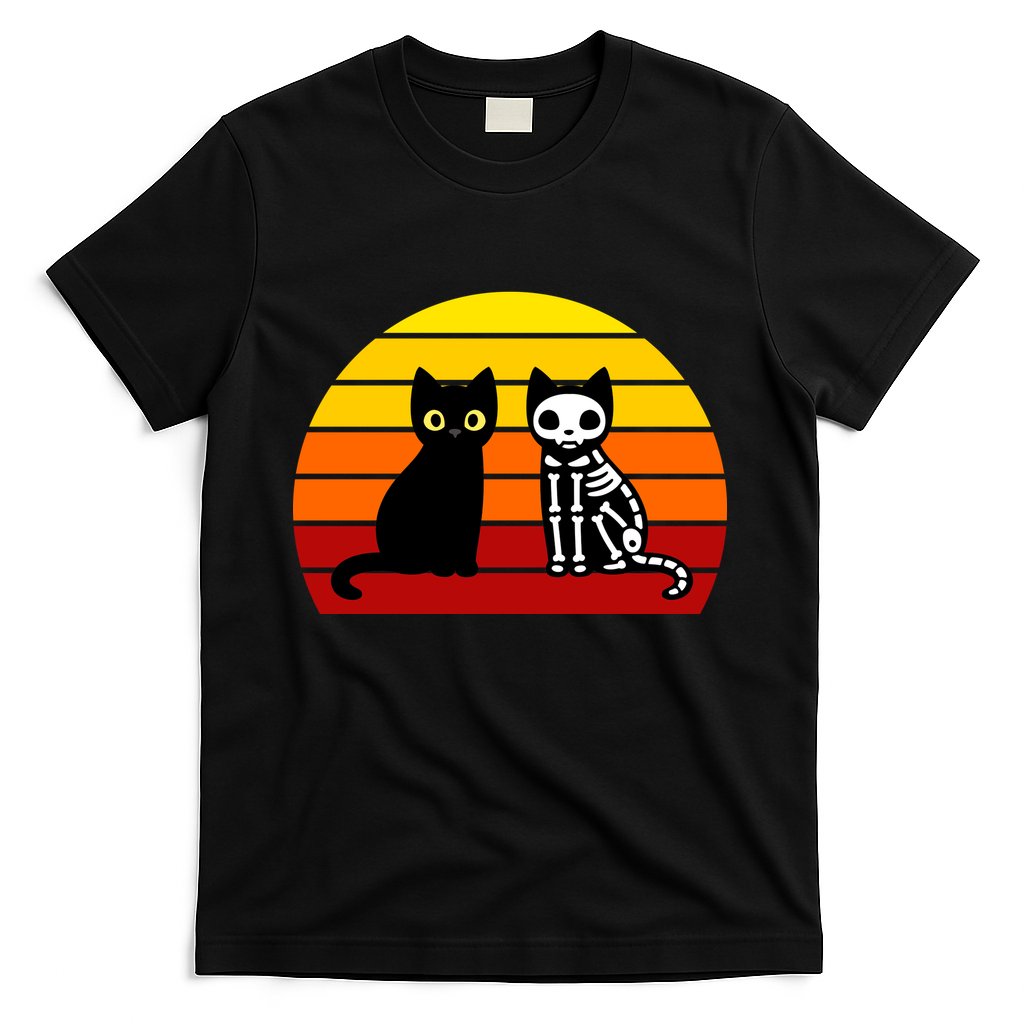 Black Cat Sunset Skeleton T-Shirt