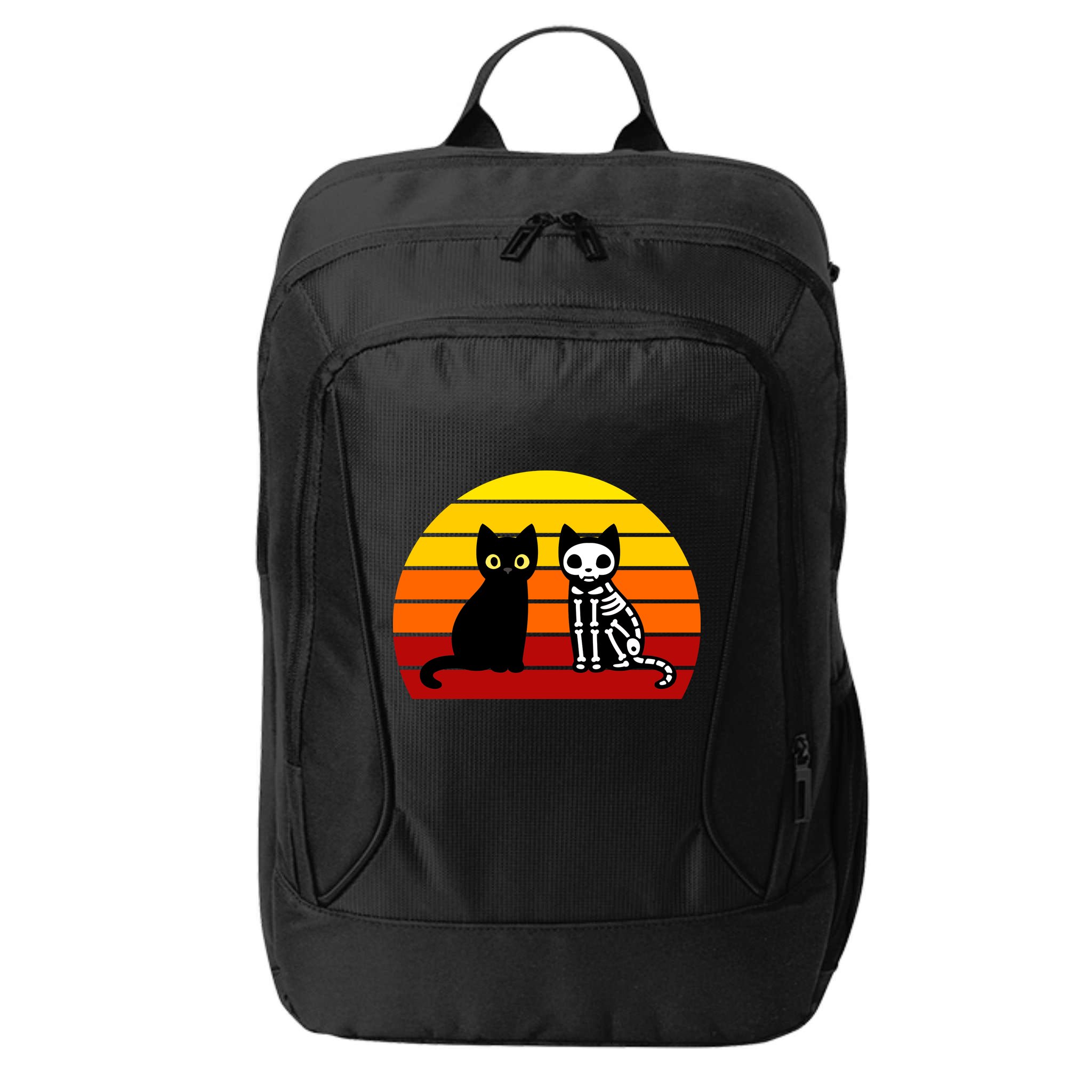 Black Cat Sunset Skeleton City Backpack