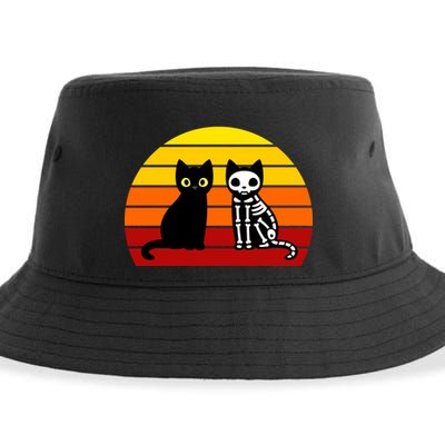 Black Cat Sunset Skeleton Sustainable Bucket Hat