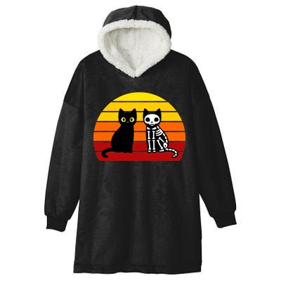 Black Cat Sunset Skeleton Hooded Wearable Blanket