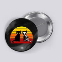 Black Cat Sunset Skeleton Button