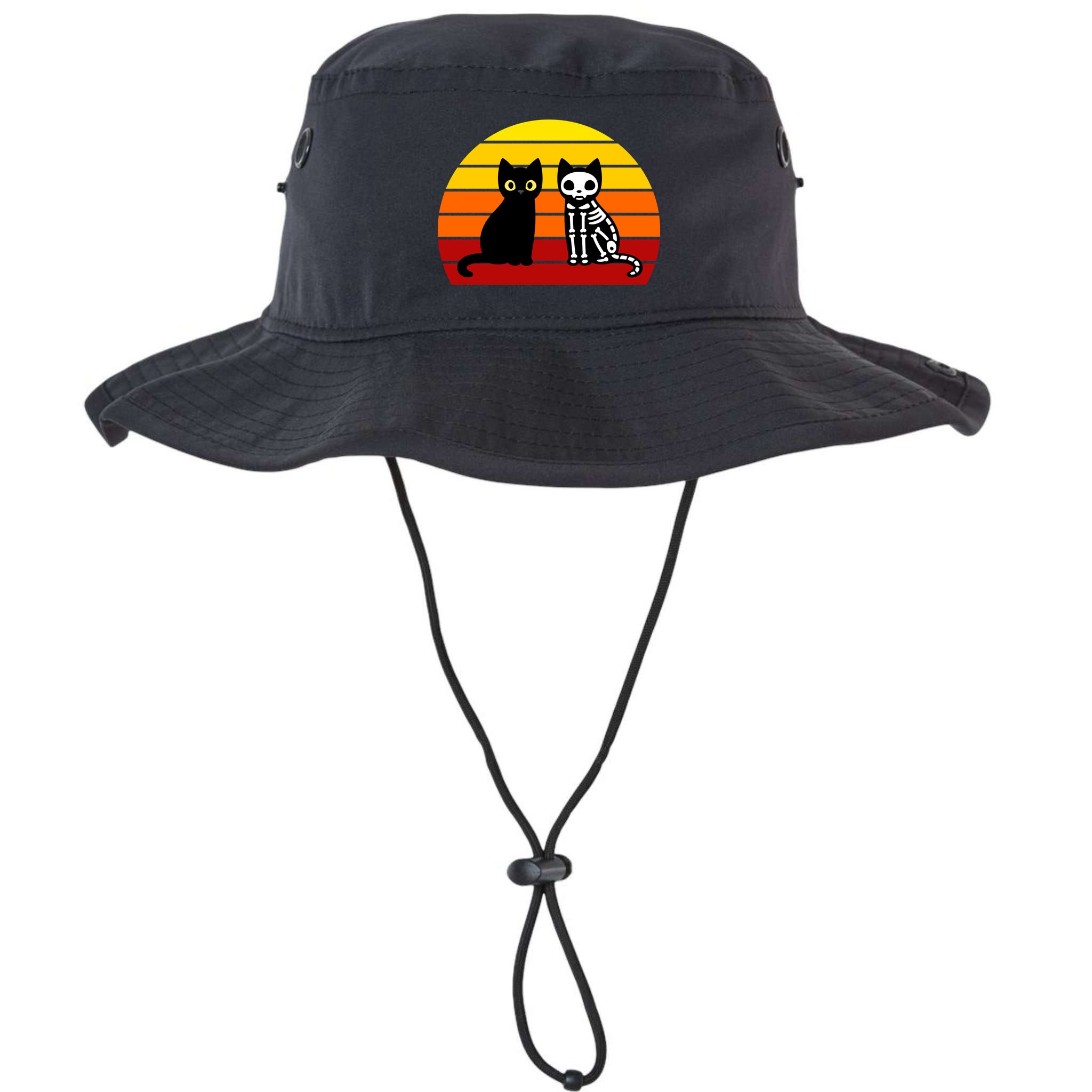 Black Cat Sunset Skeleton Bucket Hat