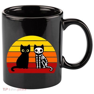Black Cat Sunset Skeleton 11oz C Handle Ceramic Mug