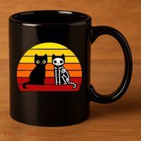 Black Cat Sunset Skeleton 11oz C Handle Ceramic Mug