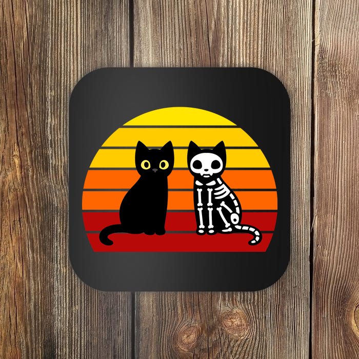 Black Cat Sunset Skeleton Coaster