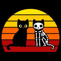 Black Cat Sunset Skeleton Drawstring Bag
