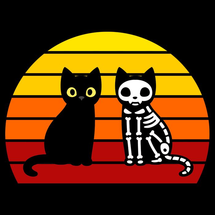 Black Cat Sunset Skeleton Drawstring Bag