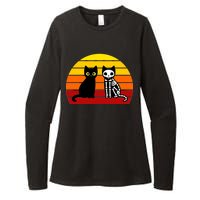 Black Cat Sunset Skeleton Womens CVC Long Sleeve Shirt