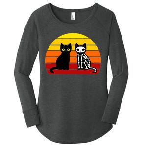 Black Cat Sunset Skeleton Women's Perfect Tri Tunic Long Sleeve Shirt