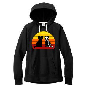 Black Cat Sunset Skeleton Women's Fleece Hoodie