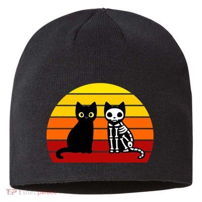 Black Cat Sunset Skeleton Sustainable Beanie