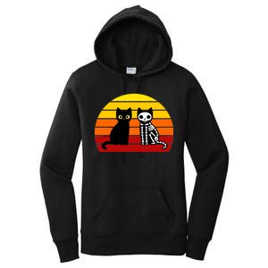 Black Cat Sunset Skeleton Women's Pullover Hoodie