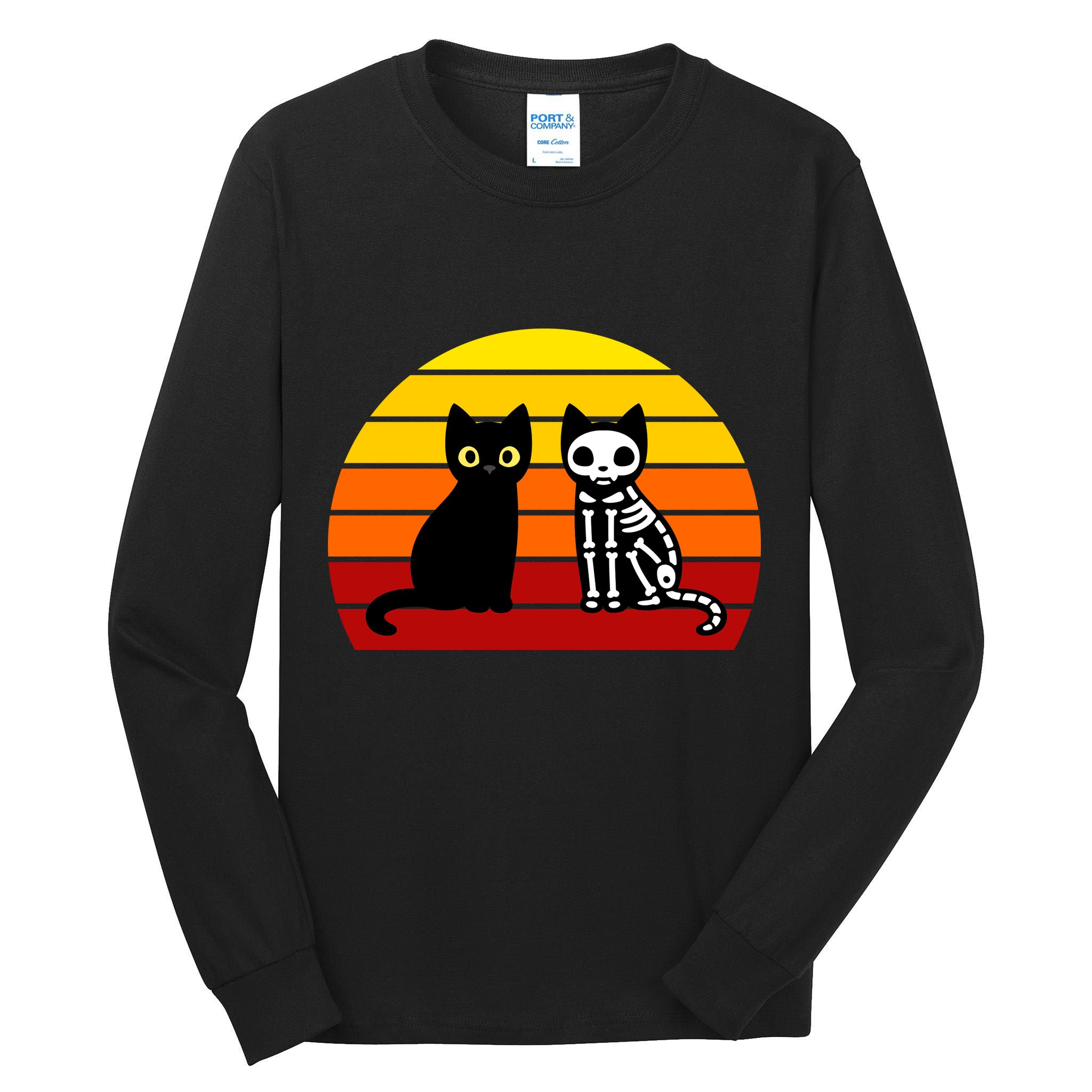 Black Cat Sunset Skeleton Tall Long Sleeve T-Shirt