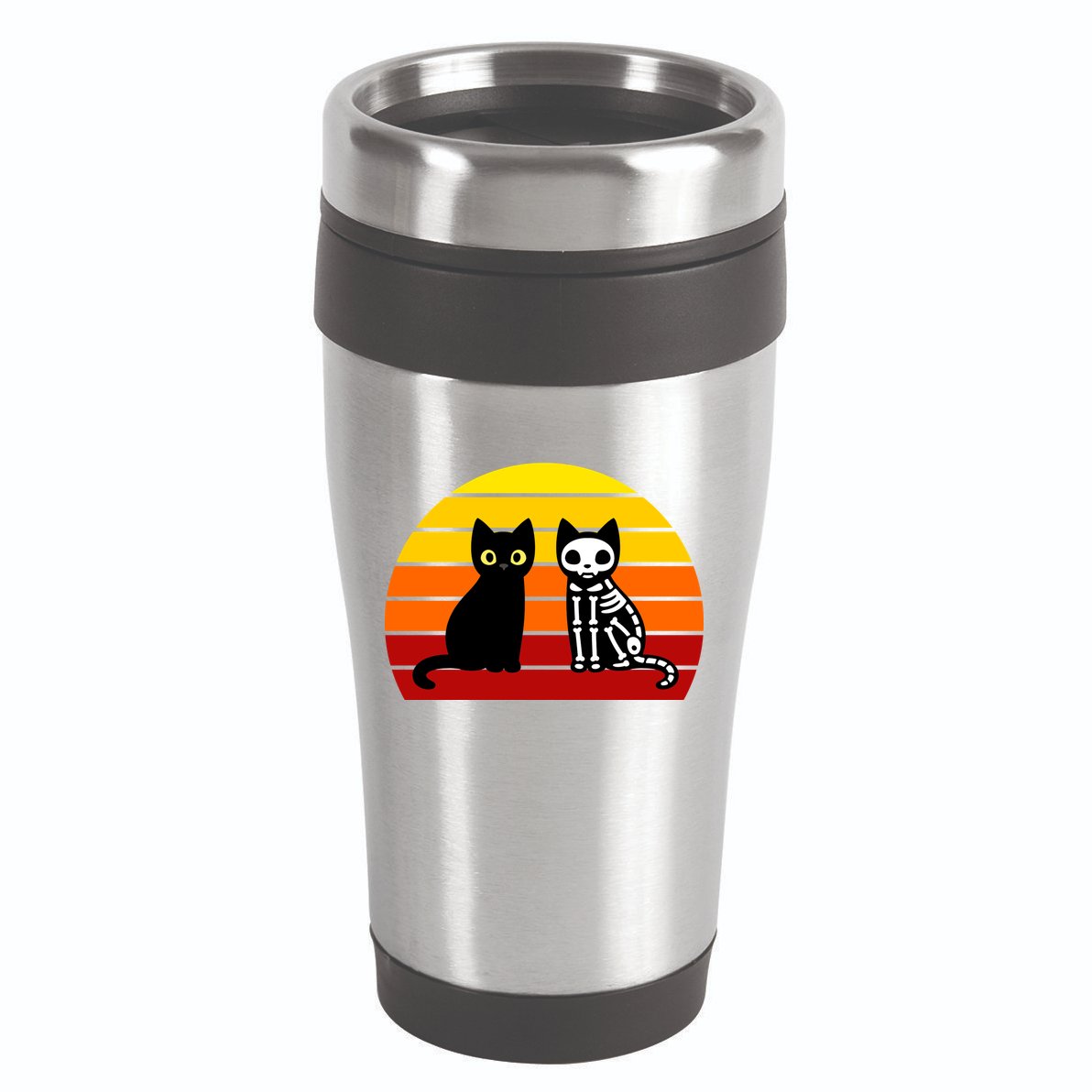 Black Cat Sunset Skeleton 16oz Travel Tumbler