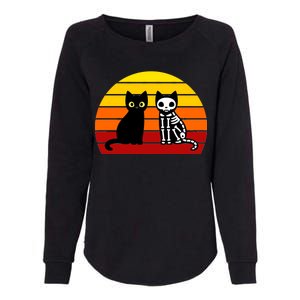 Black Cat Sunset Skeleton Womens California Wash Sweatshirt