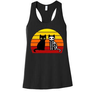 Black Cat Sunset Skeleton Women's Racerback Tank