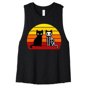 Black Cat Sunset Skeleton Women's Racerback Cropped Tank