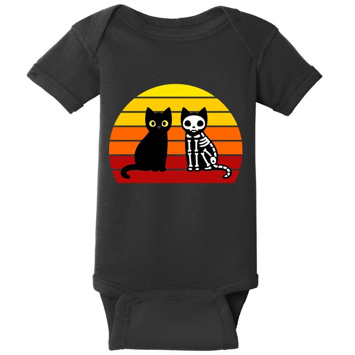 Black Cat Sunset Skeleton Baby Bodysuit