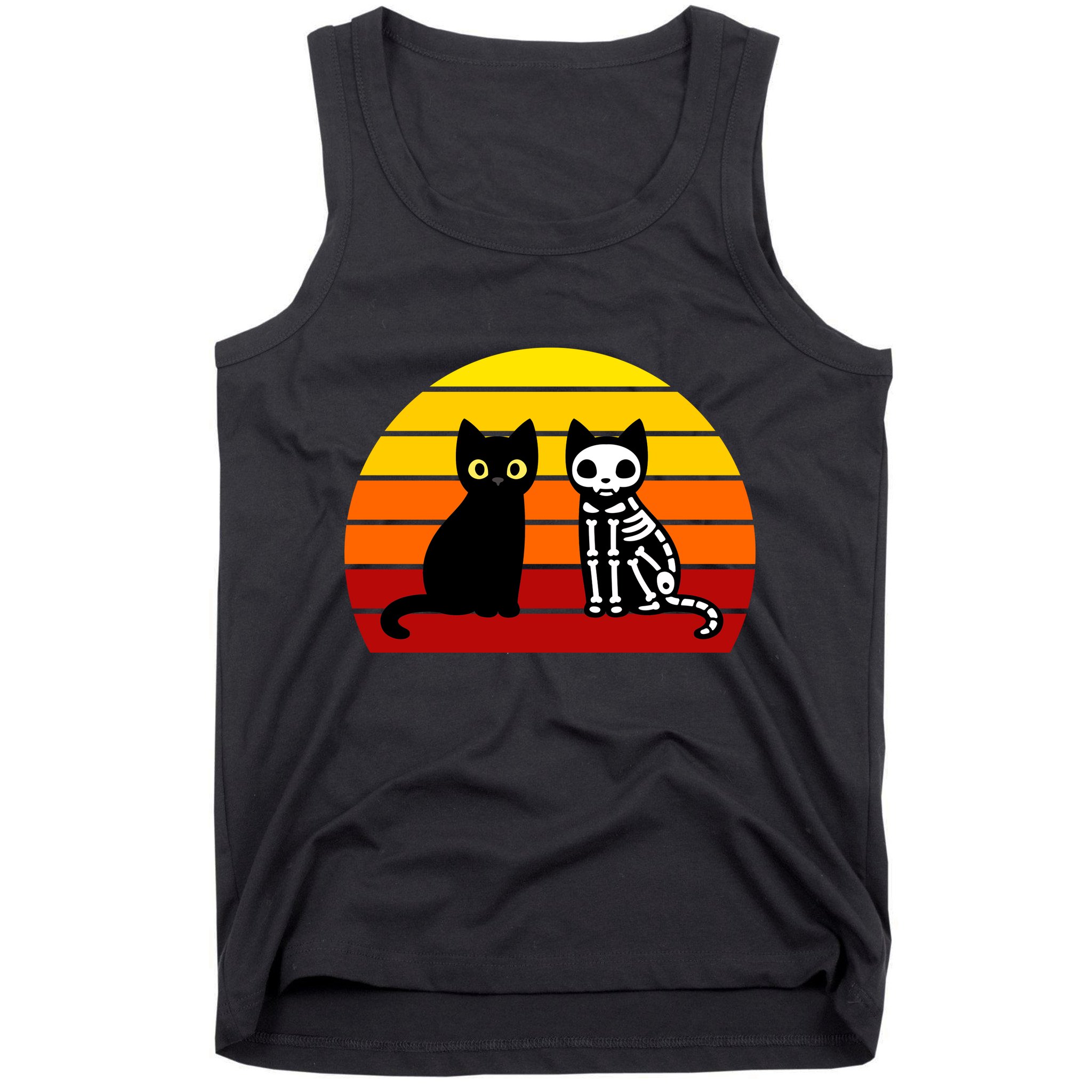 Black Cat Sunset Skeleton Tank Top