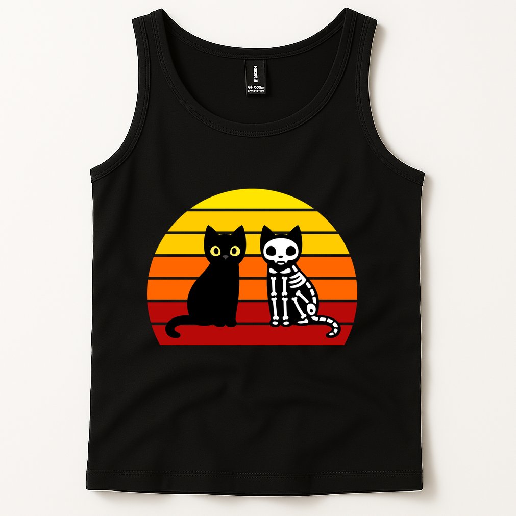 Black Cat Sunset Skeleton Tank Top