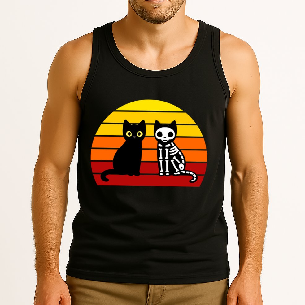 Black Cat Sunset Skeleton Tank Top