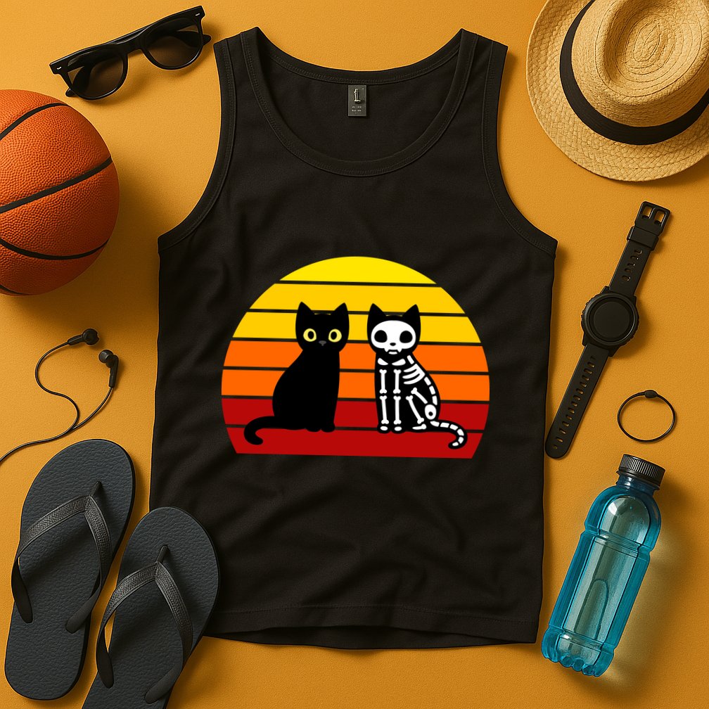 Black Cat Sunset Skeleton Tank Top
