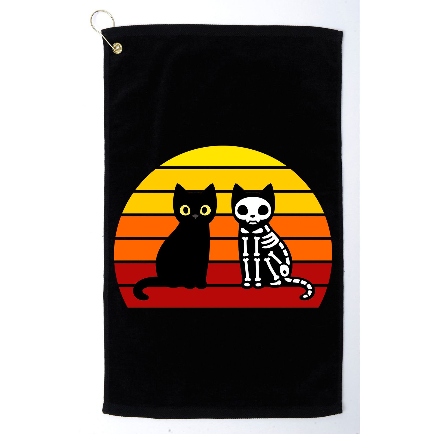Black Cat Sunset Skeleton Golf Towel