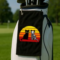 Black Cat Sunset Skeleton Golf Towel