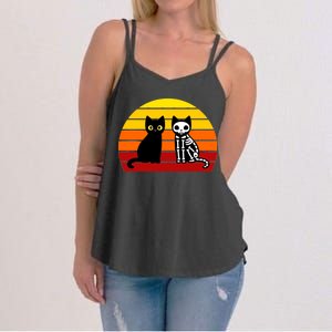 Black Cat Sunset Skeleton Women's Strappy Tank